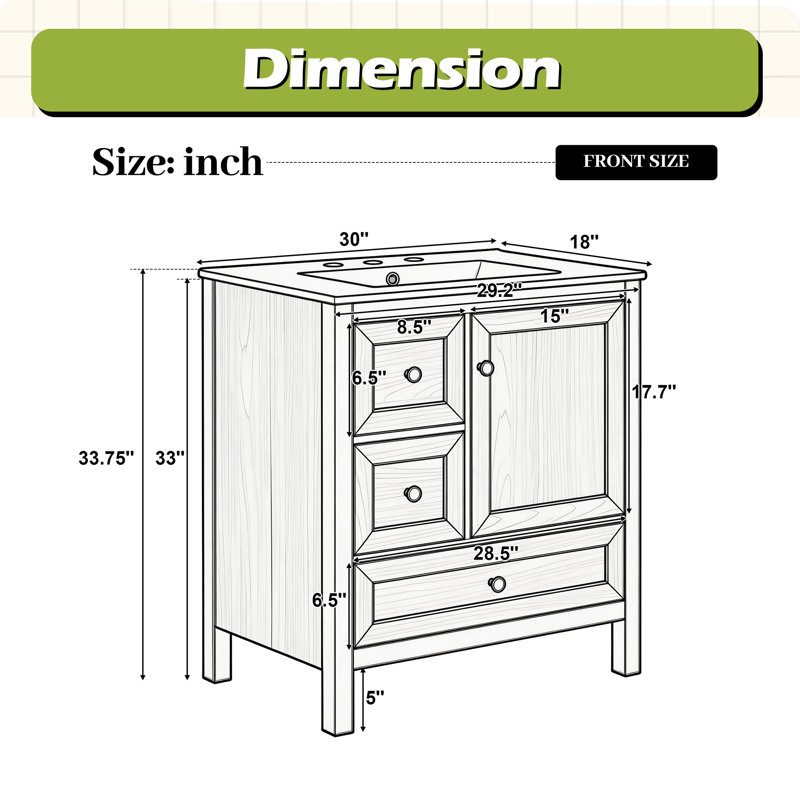 30" Bathroom Vanity with Ceramic Sink