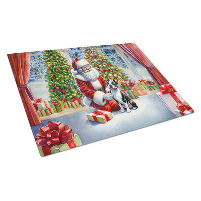 Boston Terrier and Santa Claus Glass Cutting Board