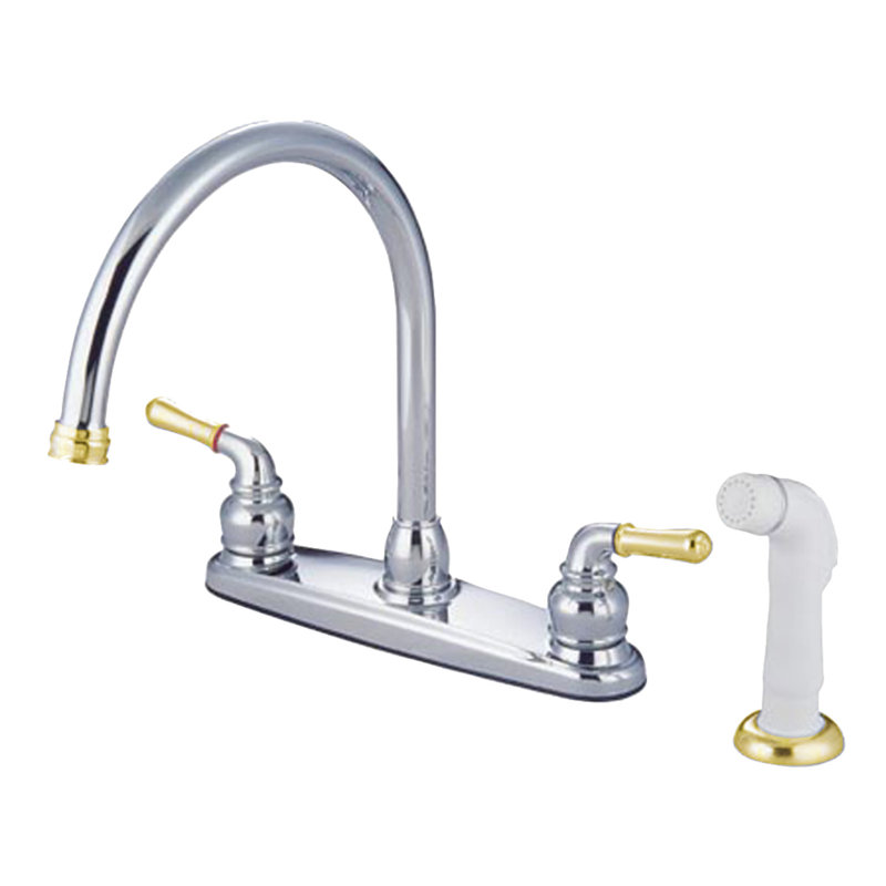 Robinet de cuisine à poignée double central à Magellan, Chrome poli / Laiton poli