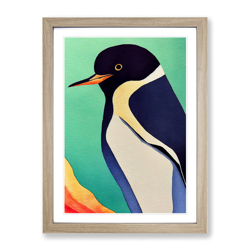 Delightful Penguin - Single Picture Frame Print, 40cm H x 60cm W x 2cm D, Oak Framed 