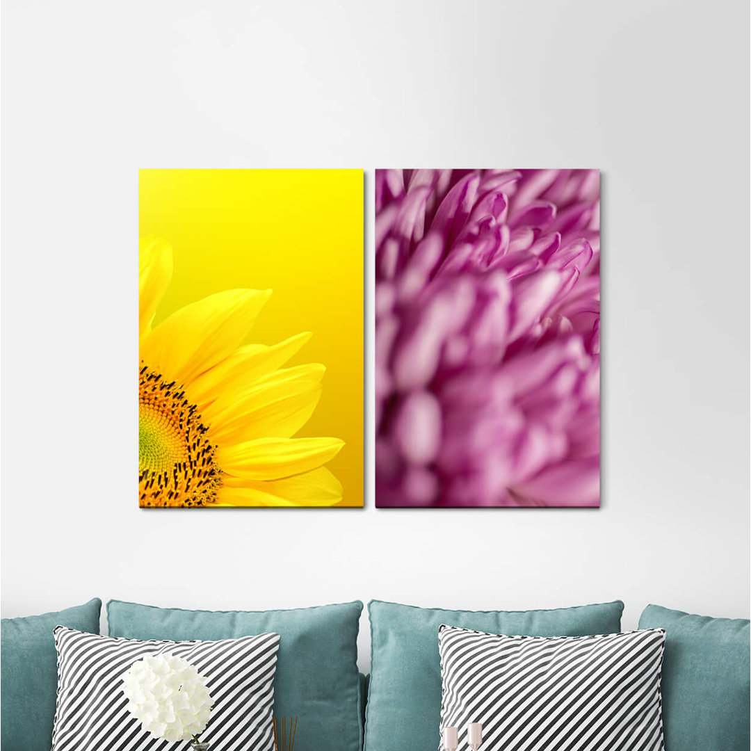 2-tlg. Leinwandbilder-Set - Fotografie „Sunflower Yellowsummer Flowers Blossoms Pink”