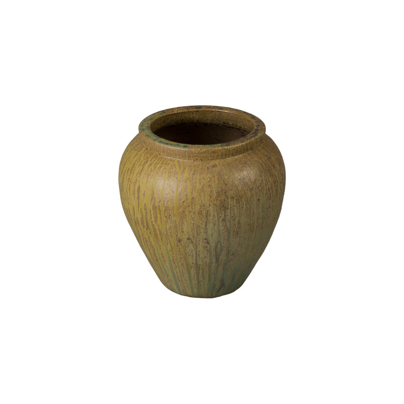 Distressed Antique Ceramic Round Planter with Drainage Hole, 14" H x 14" W x 14" D