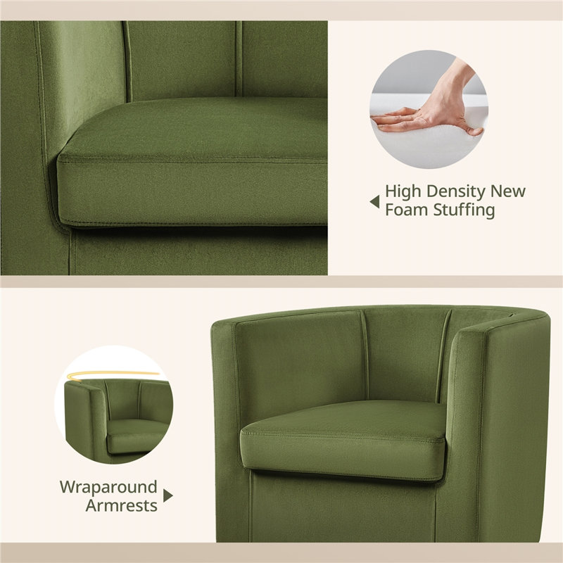 Fauteuil en velours revêtu de tonneau, Mélange de polyester vert olive