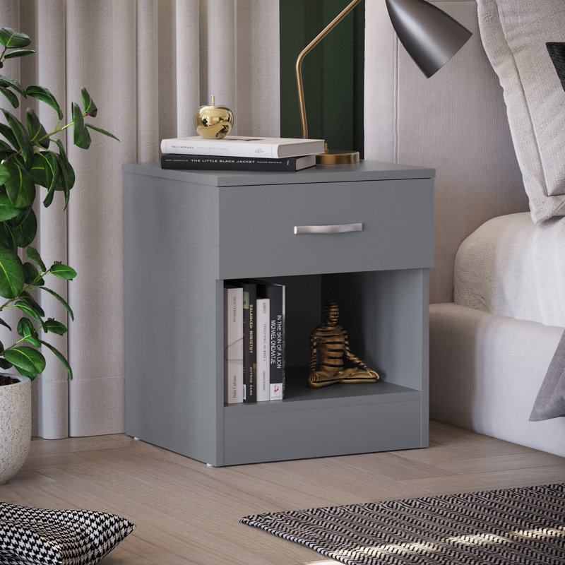 Maybery 1 Drawer Bedside Table, Grey