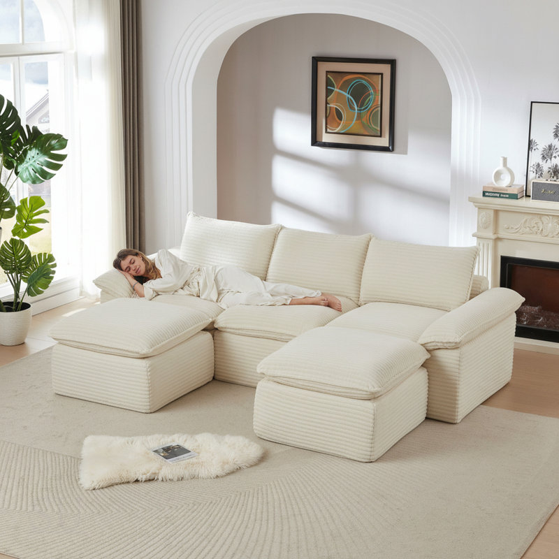Canapé moderne en velours côtelé avec sièges confortables et conception modulaire pour des espaces de vie polyvalents