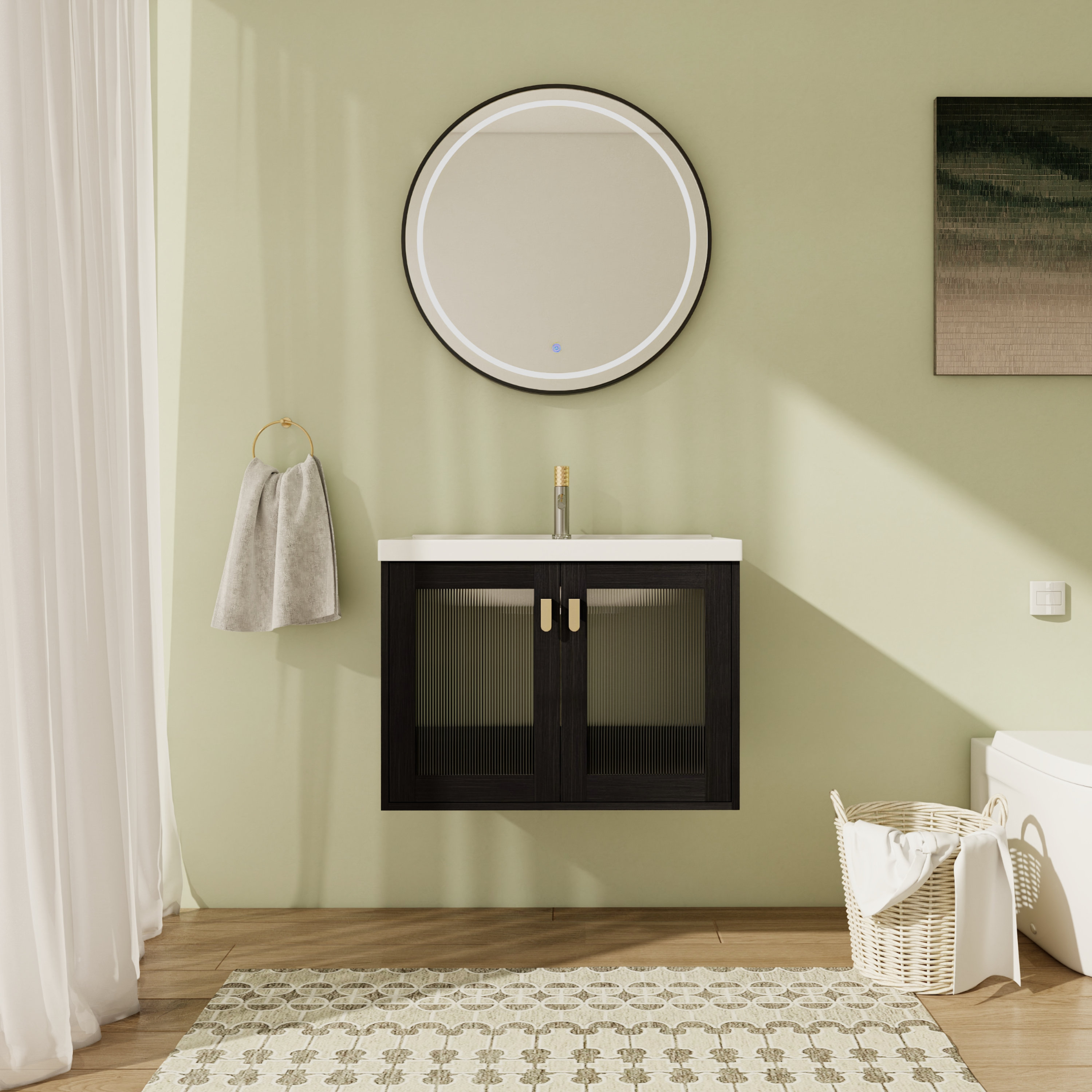 Ebern Designs 28 inch Wall Mounted Single Bathroom Vanity With Ceramic ...