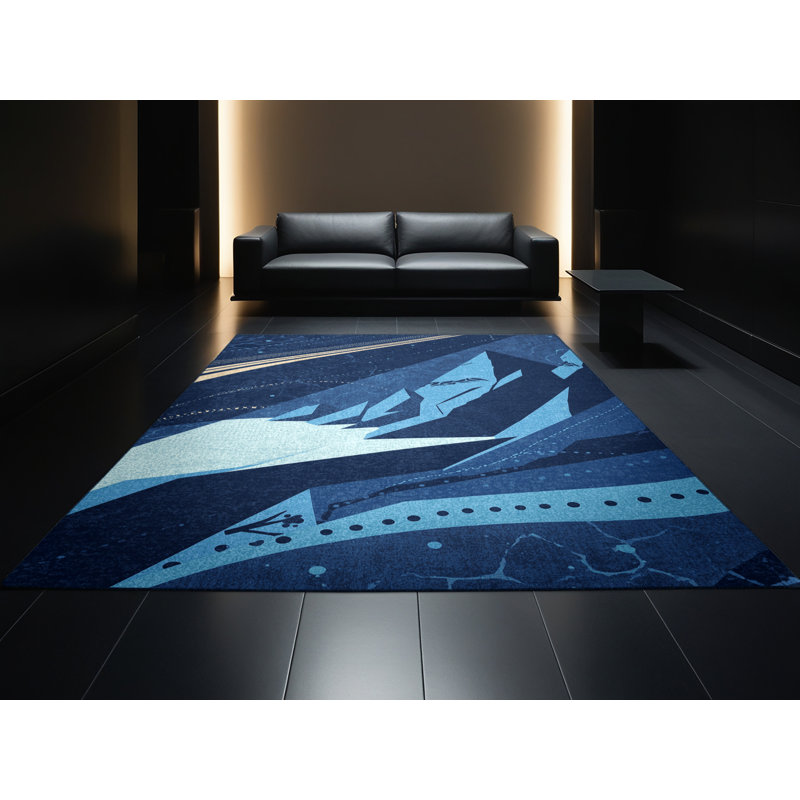Tapis bleu moelleux et moelleux à motif d'exoplanète Rubio, 3x5