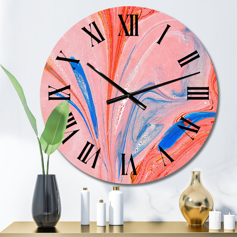 Abstrait art liquide orange et bleu - horloge murale moderne, Petit
