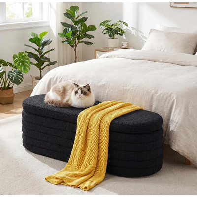 Matt Upholstered 45.5" Teddy Fabric Fluffy Faux Fur Flip Top Storage Bench