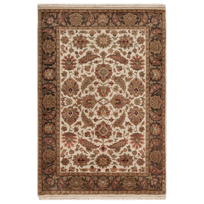 Tapis ivoire et noir noué à la main de haute qualité