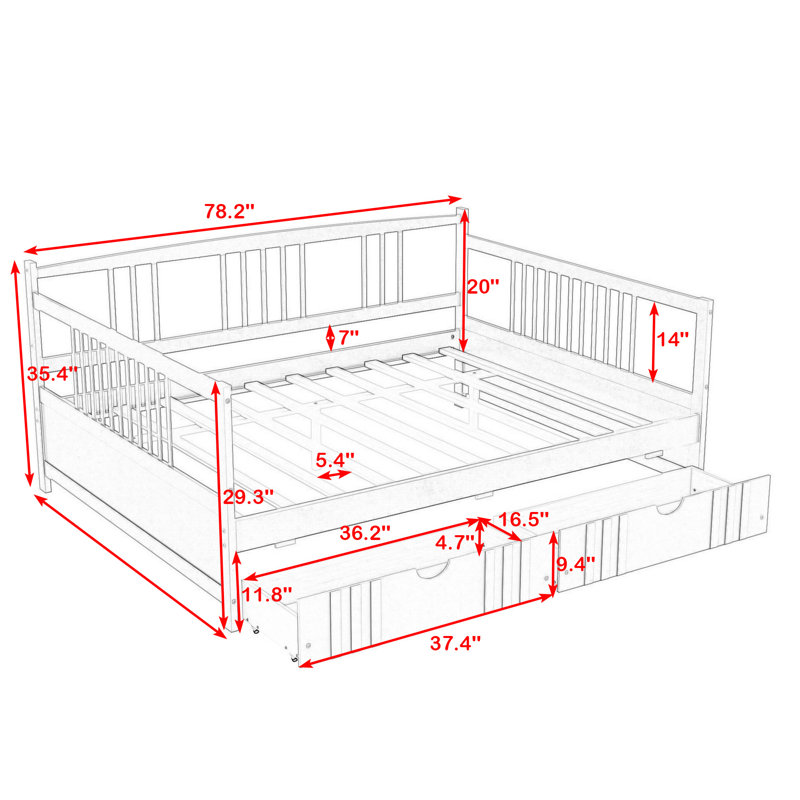 Wooden Daybed with 2 Drawers, Espresso, Full