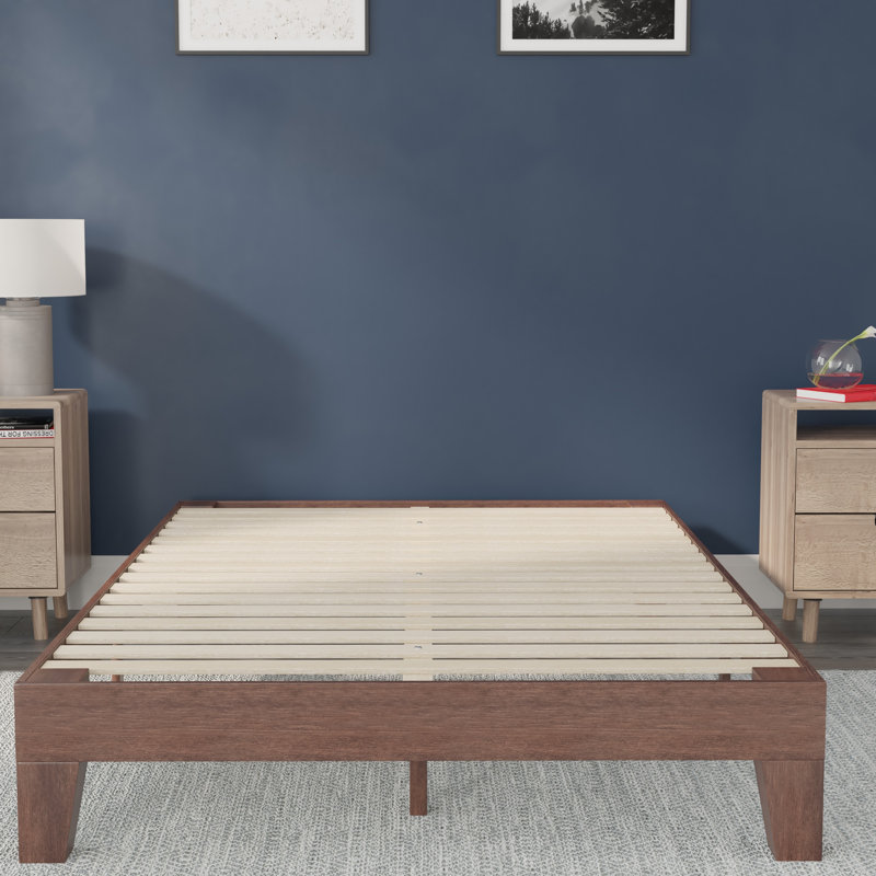 Lit plateforme avec lattes de soutien en bois, aucun sommier requis, Double, Noyer