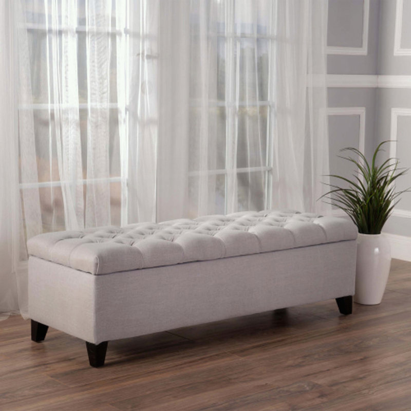 Repose-pieds avec rangement et capitonnage à boutons, Gris clair