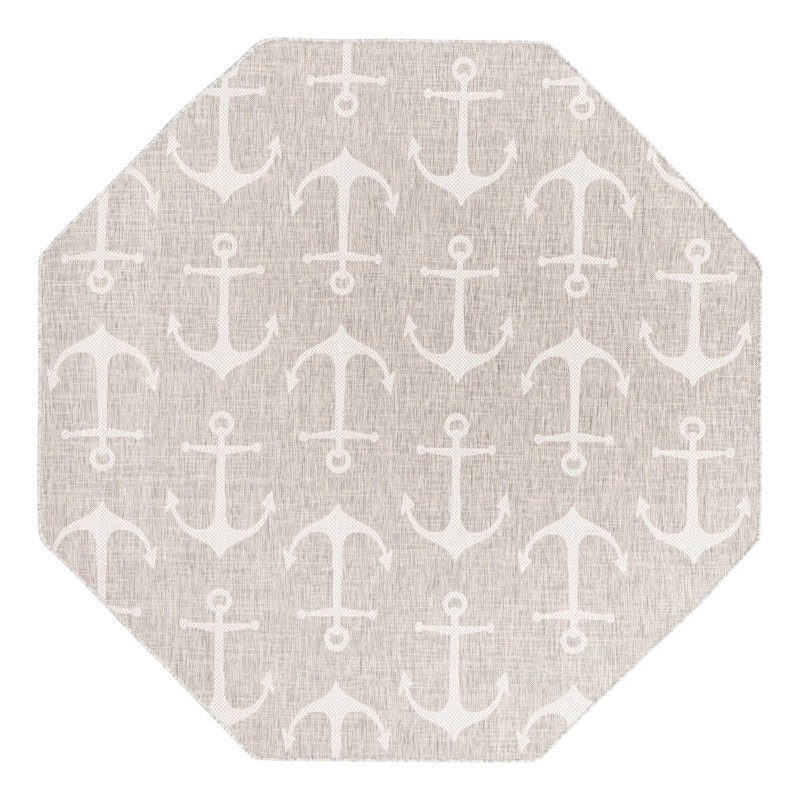 Brentwood Indoor / Outdoor Area Rug, Octagon 7'10" x 7'10", Gray
