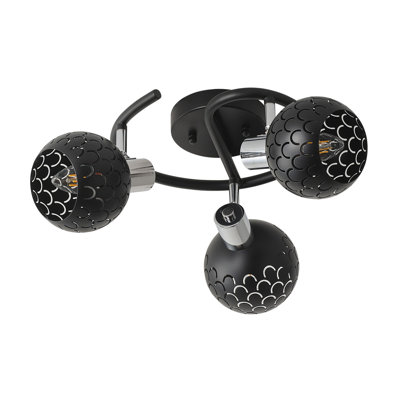 3-Lamp black dimmable iron ceiling light