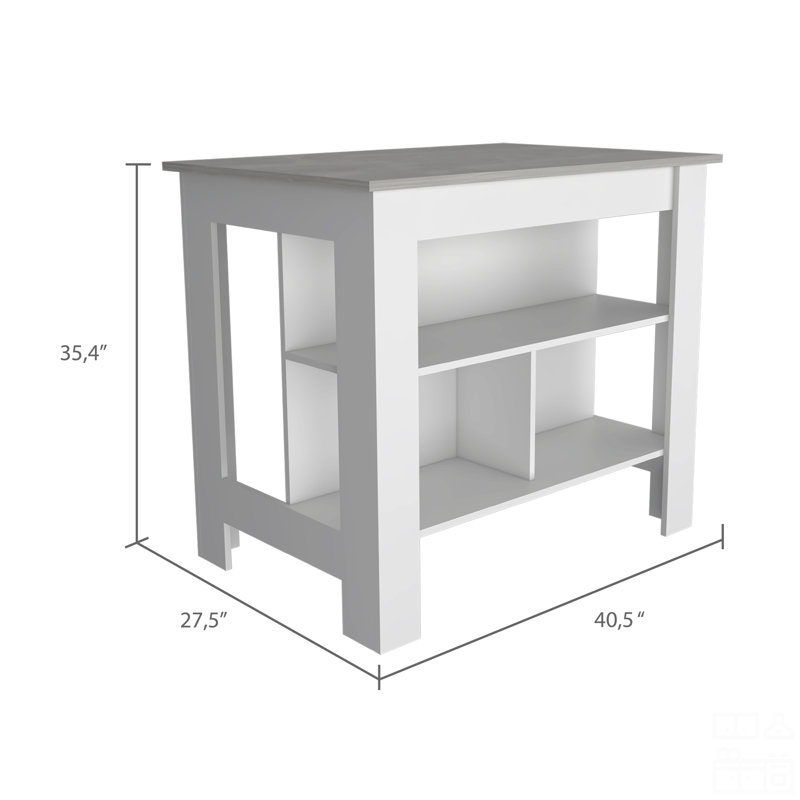 Îlot de cuisine à 3 tablettes, Blanc / Gris