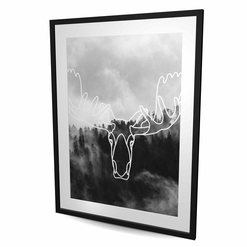 Tête d'orignal minimaliste - cerf noir, H 48 po x l 36 po, Noir