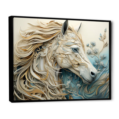 Portrait de cheval minimal bleu et blanc - impressions d'art murales de chevaux