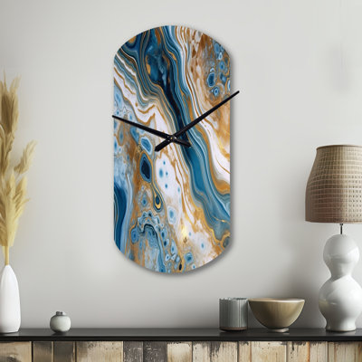 Blue and White Marble Dreams - Abstract Cylinder Metal Wall Clock, Modern Asymmetrical Wall Clock Print