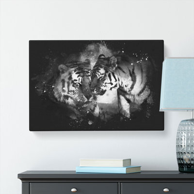 Two Snuggling Tigers - Wrapped Canvas