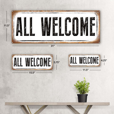 «All Welcome Metal Sign» sur métal
