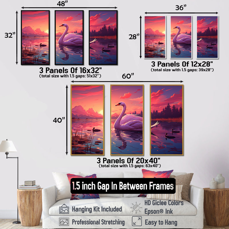 Art indien, Taj Mahal, coucher de soleil, cygne - art mural indien, Cadre flottant noir, H 40 po x l 60 po