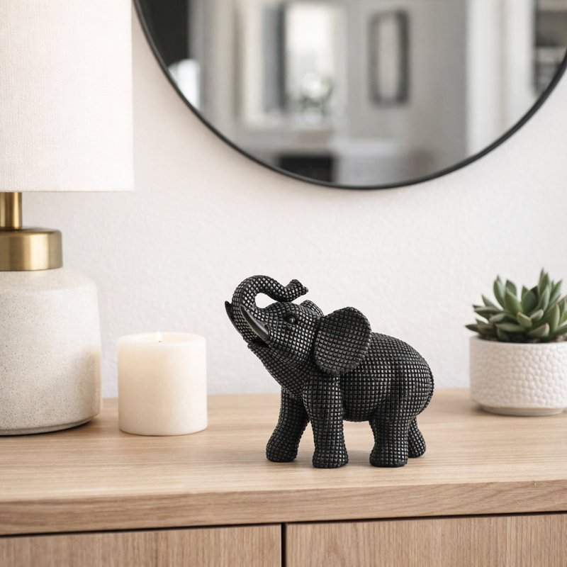 Quamaine Lead Free Resin Elephant Figurine, Black