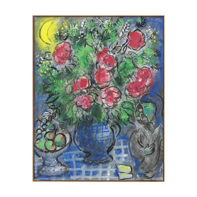 Impression sur toile encadrée, "Bouquet de roses" par Moonlight par Marc Chagall, art mural pour le salon, décorations de bureau à domicile