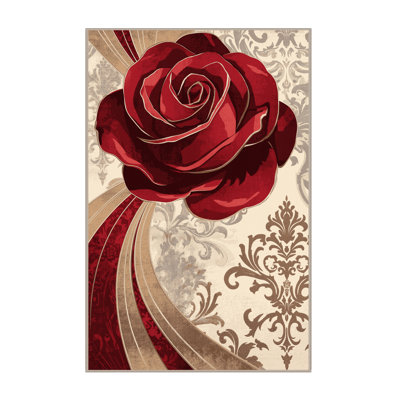 Tapis doux et moelleux en forme de damas orné de roses rouges Esmont