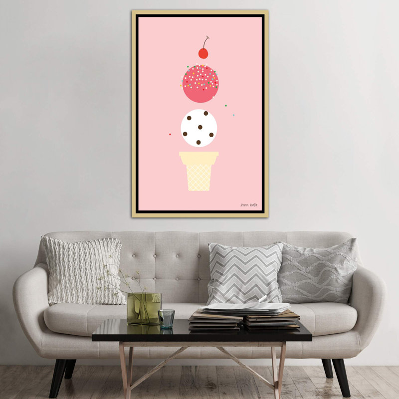 «Ice Cream and Cherry II» par Ann Kelle - impression d'art graphique, H 60 po x l 40po x P 1,5 po, Toile encadrée d'or
