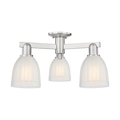 Arcadia - Chichester - 3 Light 23" Semi-Flush Mount - Brushed Satin Nickel Finish - White Shade