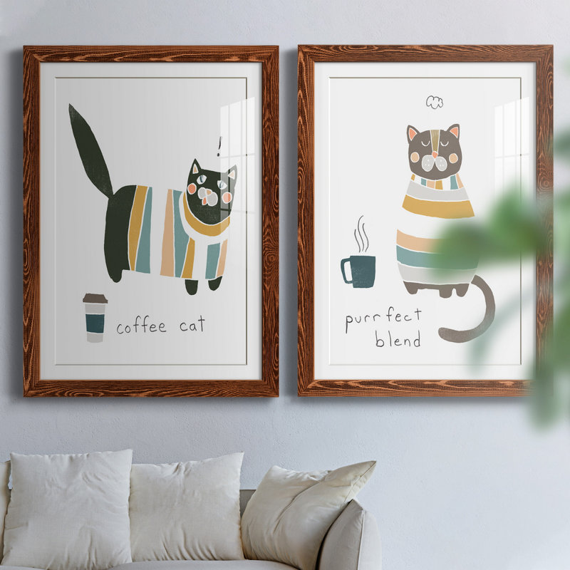 «Coffee Cats II», reproduction encadrée - prêt à accrocher, Papier avec cadre érable, H 43,5 po x l 31,5 po x P 1 po