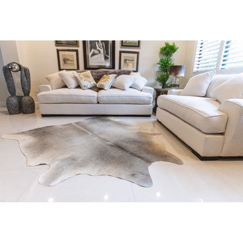 Tapis en peau de vache beige grisâtre véritable 6 x 6 po, Nouveauté 6 pi x 8 pi