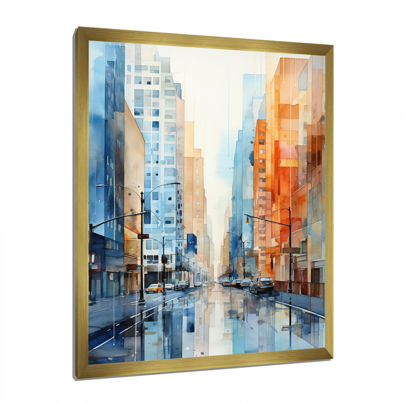 Pavadas Skyscrapers Urban Heights VIII, reproduction d'art sur toile, H 32 po x l 16 po x P 1 po, Encadrement doré