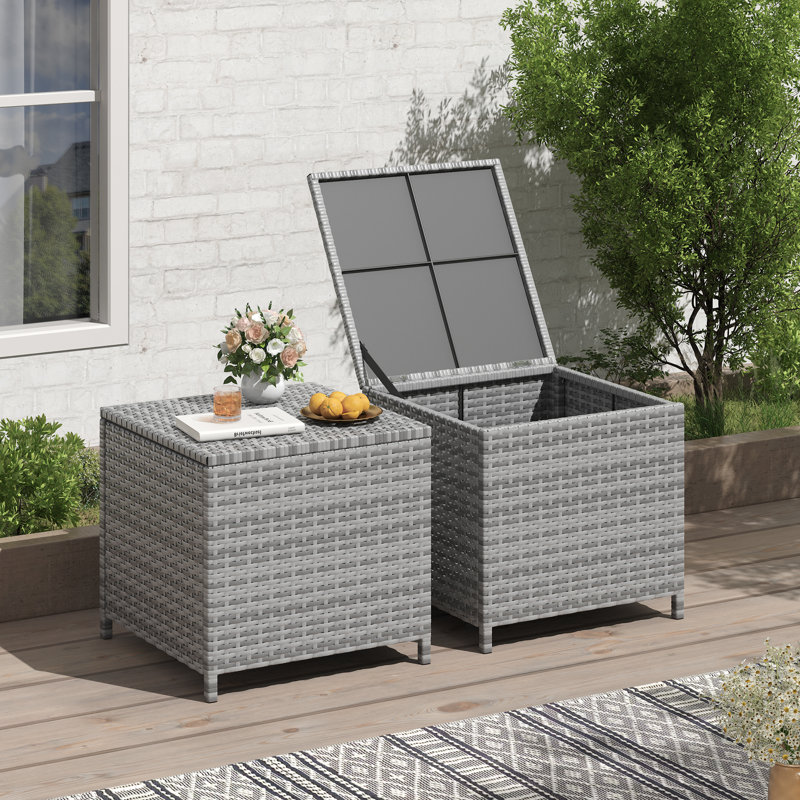  Table d'appoint carrée en rotin avec rangement Alexandia, Gris
