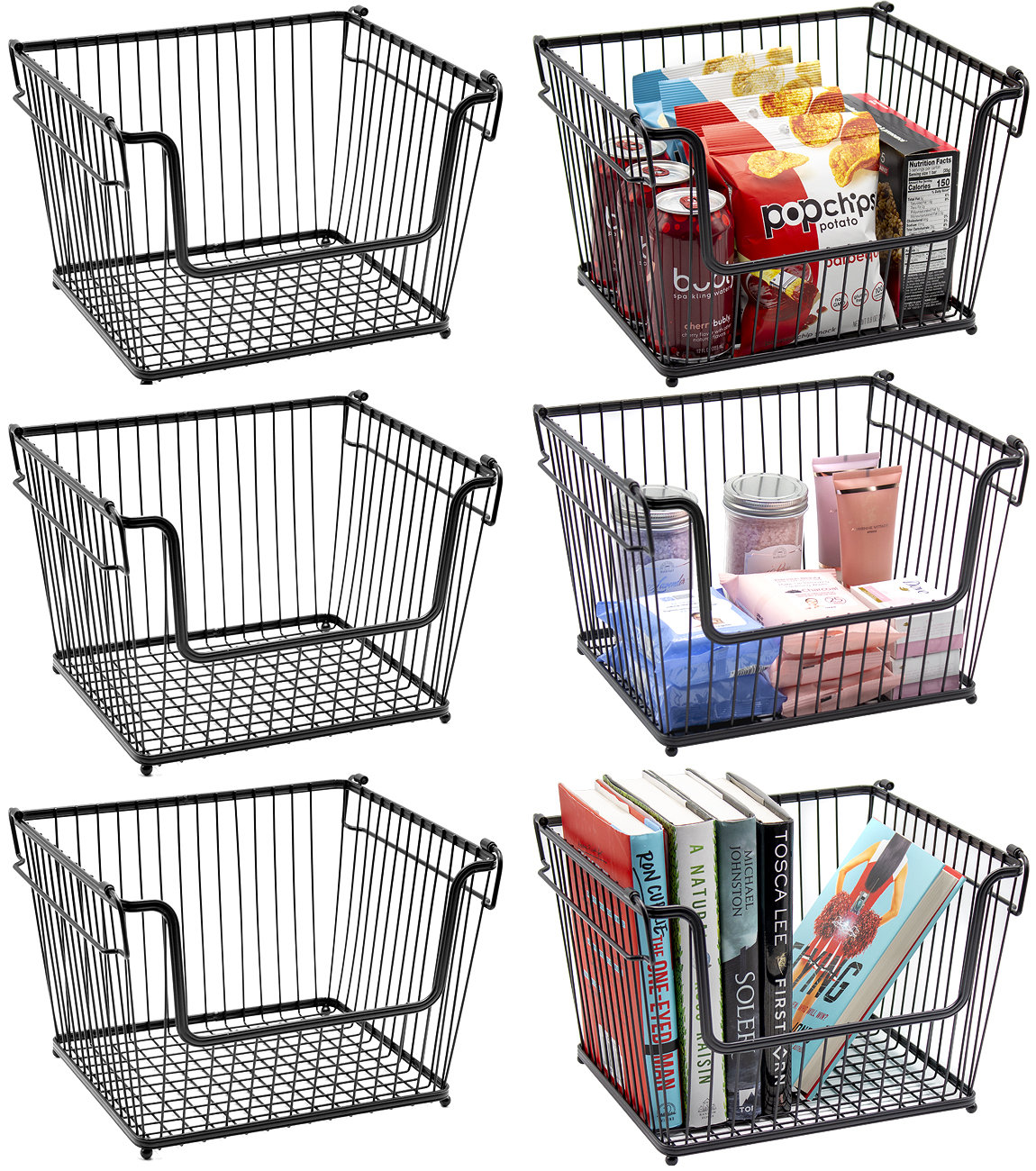 Stackable Metal Storage Basket Set, Black