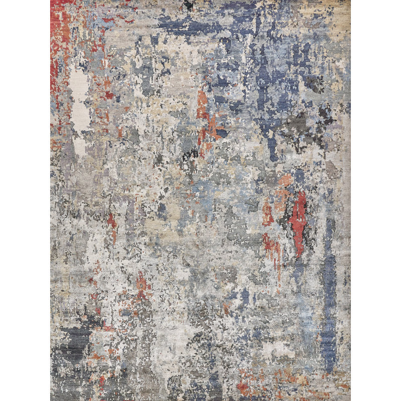 Laureno Hand-Knotted Blue/Gray Area Rug, Rectangle 8' x 10'
