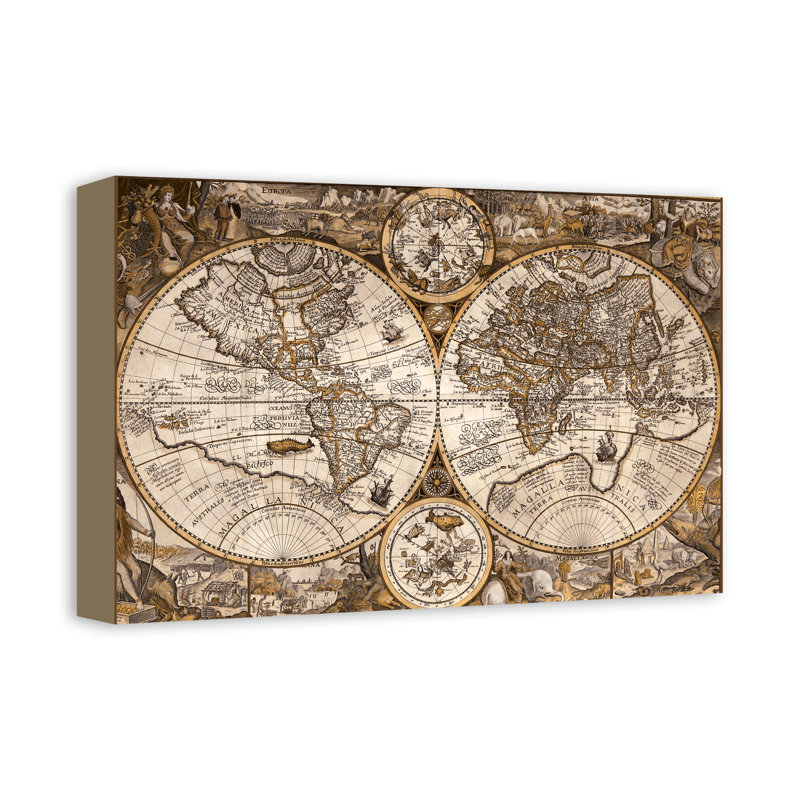 Carte du vieux monde - Reproduction d'art sur toile sans cadre