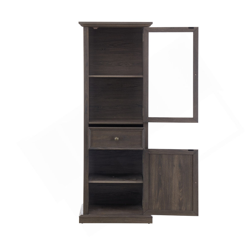 Tall Storage Cabinet, Freestanding Cabinet With Glass Door And Shelves, Sideboard Cabinet, Cabinet With Drawer For Living Room, Kitchen, Dining Room, Office, BRO