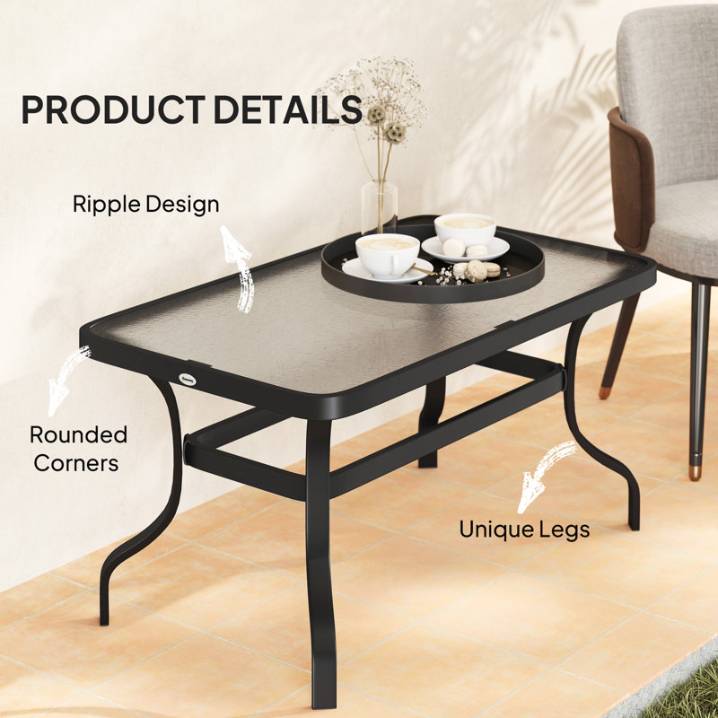 37" Outdoor Patio Coffee Table with Tempered Glass Top, Black