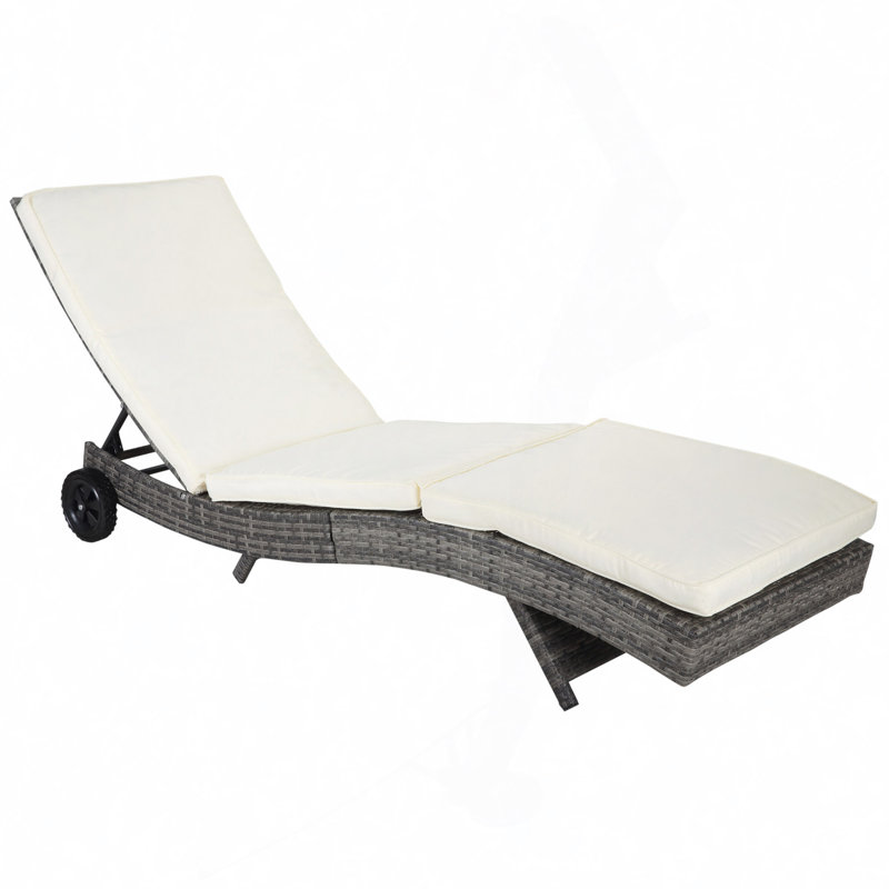 Wicker Chaise Lounge Pool Chair, Outdoor PE Rattan Cushioned Patio Sun Lounger With 5-Level Adjustable Backrest & Wheels For Easy Movement