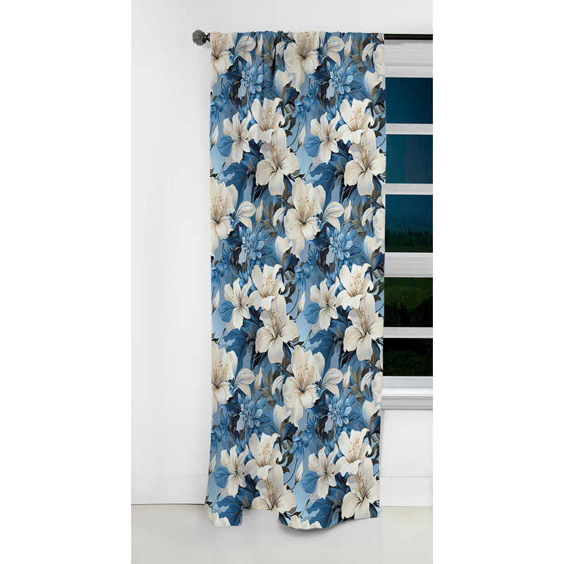 Motif tropical azure azur - Rideau floral - Rideau occultant floral - 1 panneau, L 52 po x L 84 po