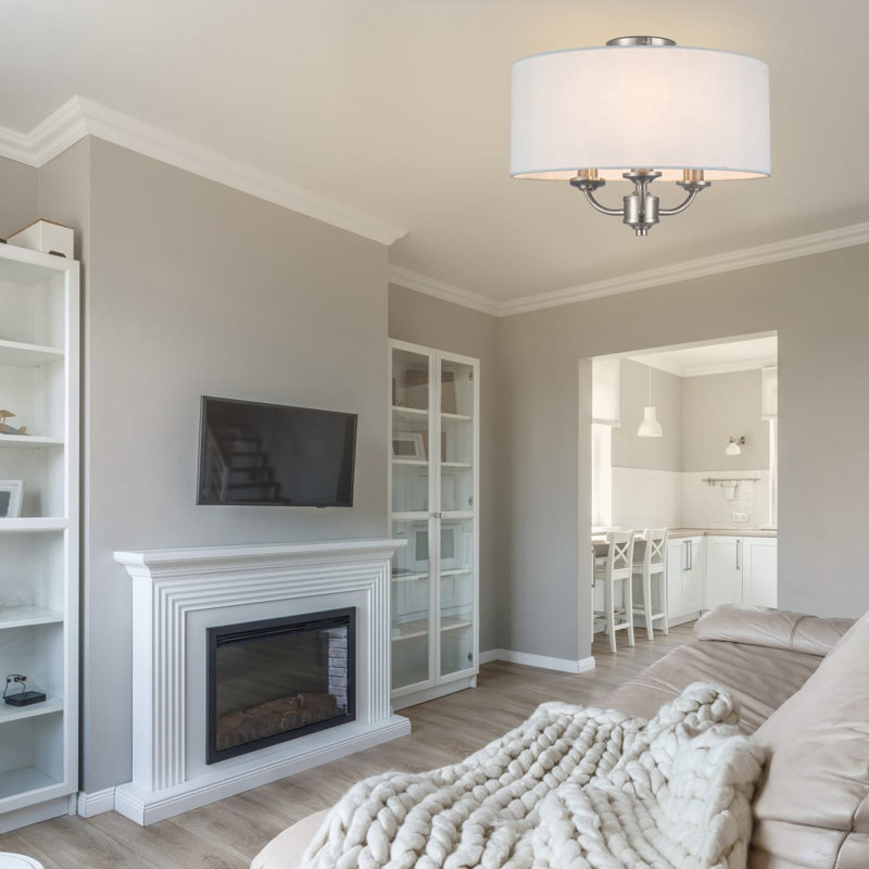 Winston 3 Light Classic Ceiling Light with Faux Linen Outer Shade - 36x36x26cm, 3xE14. Max. 10W LED (Bulb not included)