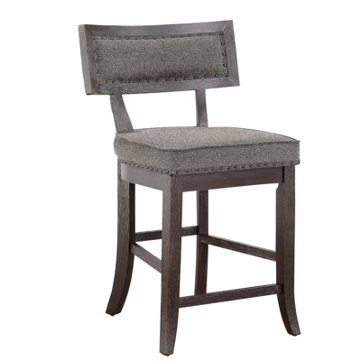 2 Dark Cherry Rustic Counter Height Chairs, Wood Frame With Fabric Upholstered Seat And Nailhead Trim For Dining Chair Of 2, Finish Wood, Home