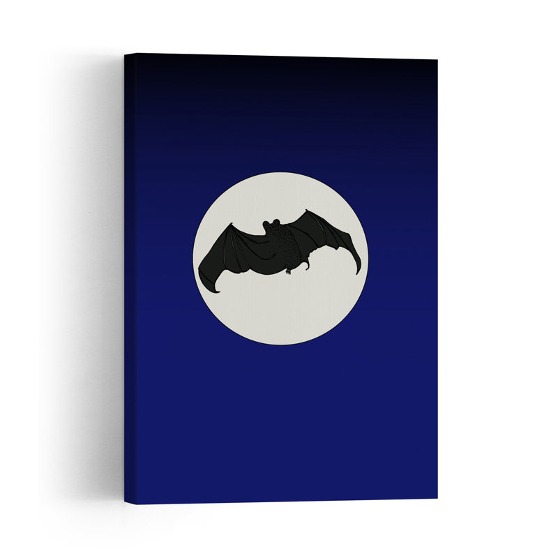 Chauve-souris sous la pleine lune - Illustration murale abstraite contemporaine représentant une chauve-souris dans un paysage faunique.