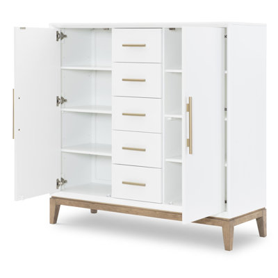 Commode de porte (2 portes, 4 tablettes réglables, 2 tablettes fixes, 5 tiroirs)