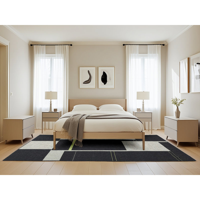 Tapis abstrait noir / gris, Rectangle 5 pi x 8 pi
