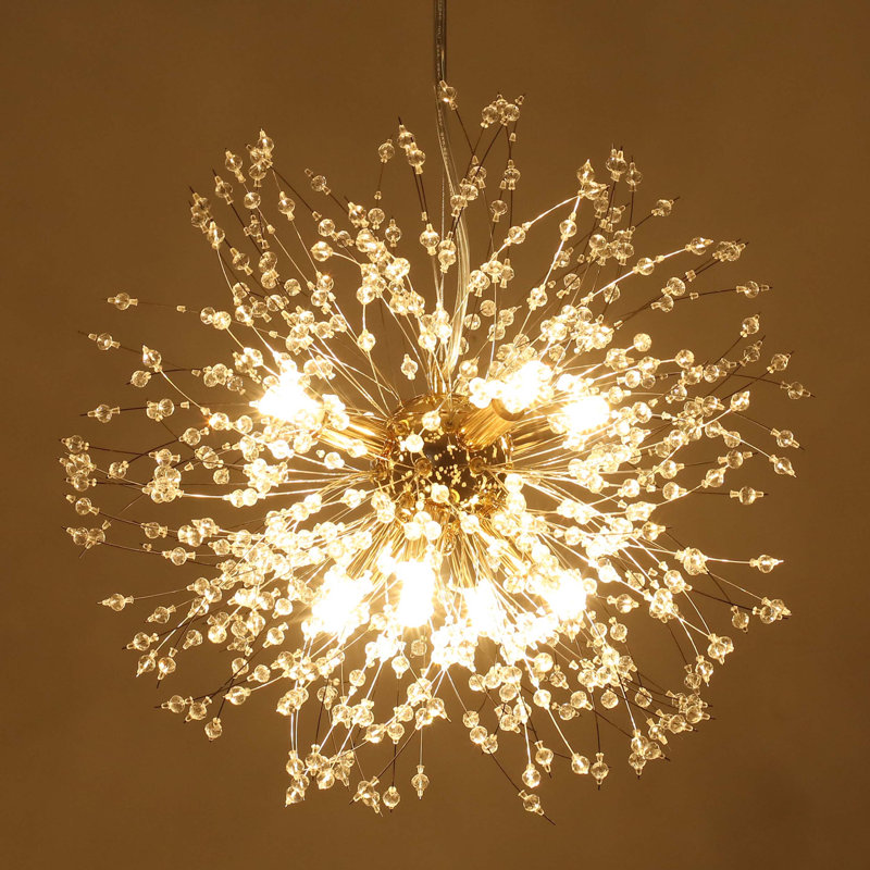 Dandelion 8-Light Sputnik Crystal Chandelier Starburst Sunburst Ceiling Lighting, Gold