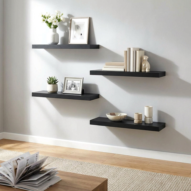 Bovina Floating Shelf, Black, 2" H x 24" W x 9.25" D