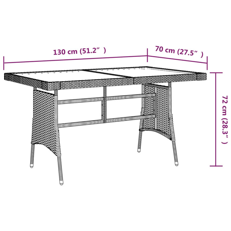 Aces Rectangular Wicker Outdoor Dining Table , 130cm cm W 70cm cm D, Grey
